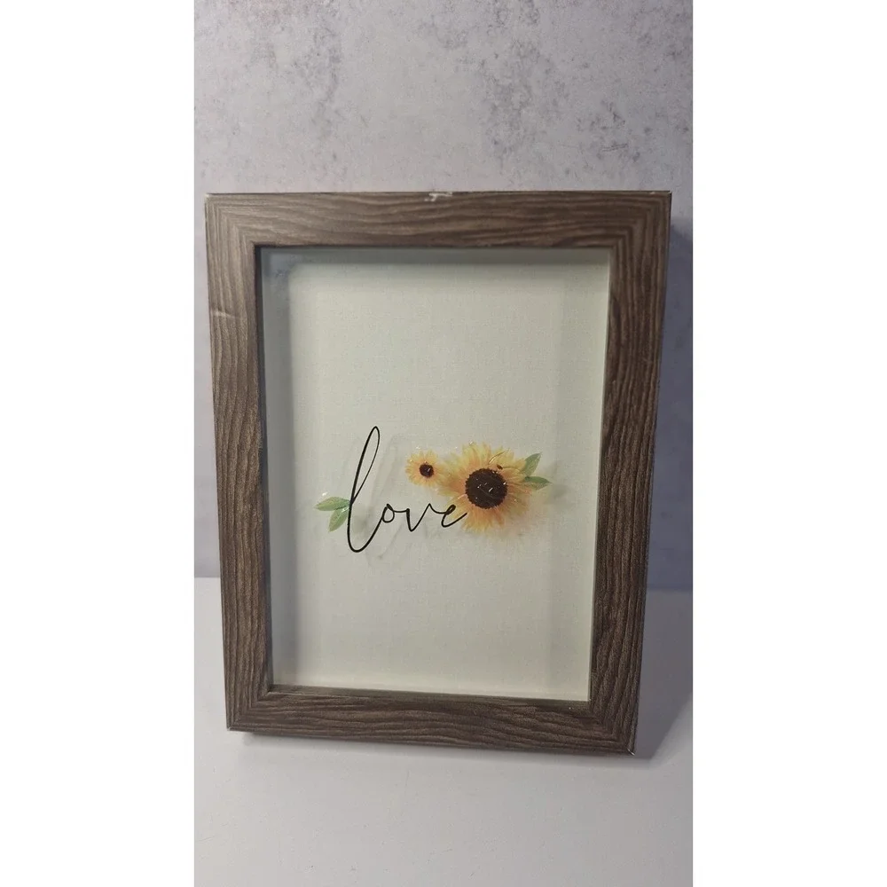 Wood Framed Sunflower 'Love'Decorative Wall art with PressedFlowers